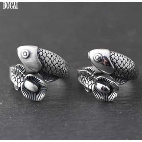 2020 new 100% real S925 pure Silver Jewelry Thai Silver Ring for Women Fashion Carp Arowana Adjustable Woman Silver Ring