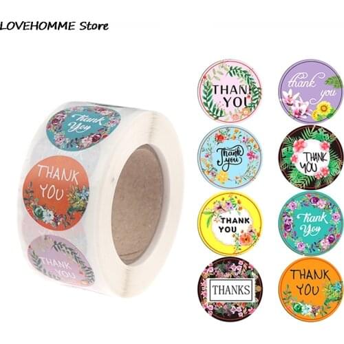 500pcs/roll Flower Thank You Stickers Seal Labels Gift Packaging Stickers Scrapbooking For Package Seal Labels Sticker