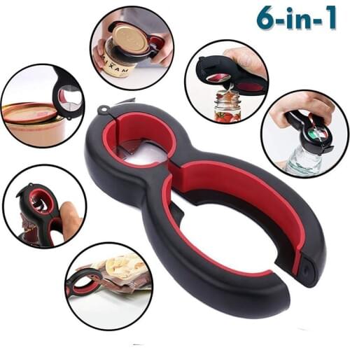 6 in 1 Multi Use Twist Bottle Opener Stainless Steel Jar Opener Can Wine Beer Lid Twist Off Jar Gripper Claw Cap Opener