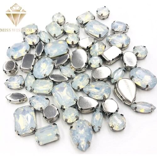 Free shipping 50pcs White opal Resin Mixed shape Mixed szie flatback sew on rhinestones DIY Handicrafts accessories