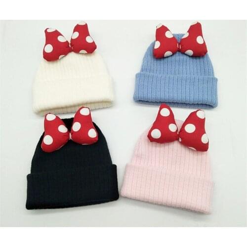 Big Dot Bowknot Baby Hat Cute Kids Girls Cap Autumn Winter Outdoor Warm Knitted Beanie hat