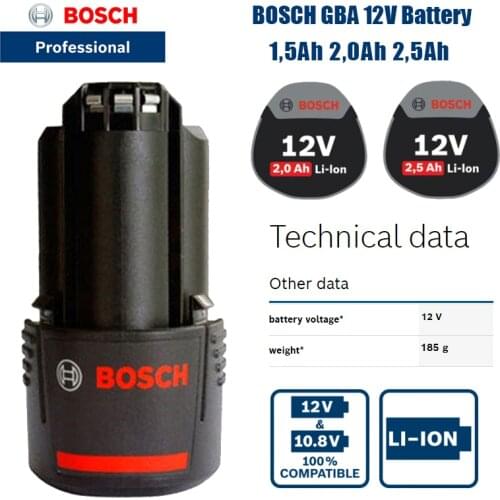 Bosch Rechargeable Lithium battery Voltage 12V / 1.5Ah / 2.0A Li-ion Impact Drill batteries Hand Drill Accessories