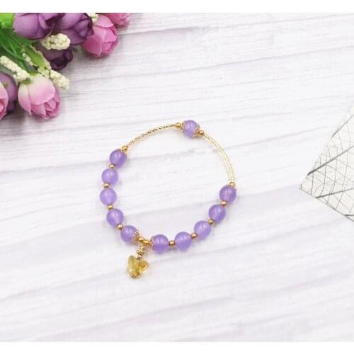 Handmade Bracelet Natural Stone Jades Yoga Bracelets Bangle for Women Girl Romantic Violet Wrap Wristband Jewelry Gift 7.5" B325