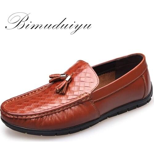 BIMUDUIYU Brand High Quality Genuine Leather Men Casual Driving Shoes Breathable Soft Moccasins Loafers Flat Shoes Men