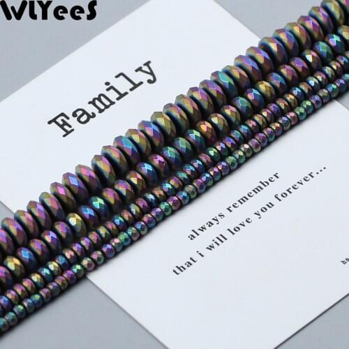 WLYeeS Matte faceted Flat Round Hematite beads Plating Multicolor Loose bead 3 4 6 8 10mm for Jewelry Spacer Bracelet Making DIY