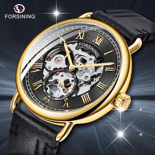 New Style FORSINING Watch Mens Fashion Casual Classic Watch Skeleton Waterproof Analog Watch Luxury Leather Strap Male Clock