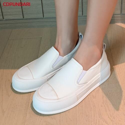 Black White Genuine Leather Flat Platform Sneakers Shoes Women Spring Summer Casual Flats Ladies Popular Loafers