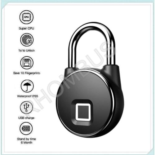Fingerprint Door Lock Waterproof USB Charging Smart Keyless Anti-Theft Padlock