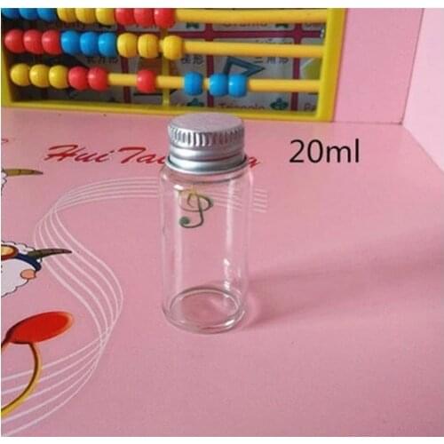 Hot Fashion 6pcs/lot 27*58mm Small Cute Mini Wishing bottle with Aluminum cover lid Glass Bottles Vials Jars Containers
