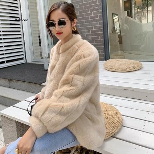 Faux fur imitation mink coat with puff sleeves for girls with thick warm luxury imitation mink coat short style