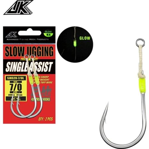 JK SJXS20 Hook Fishing Sea 4/0 5/0 7/0 9/0 11/0 Assist Jig 4X Single Fish Hook Hole Glow Fishhook Carbon Fishing Tackle