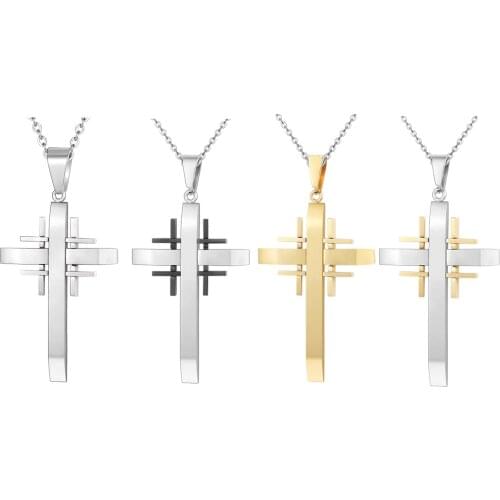 Classic Mens Cross Pendant Necklace Stainless Steel Link Chain Necklaces Statement Jewelry 24" Gift