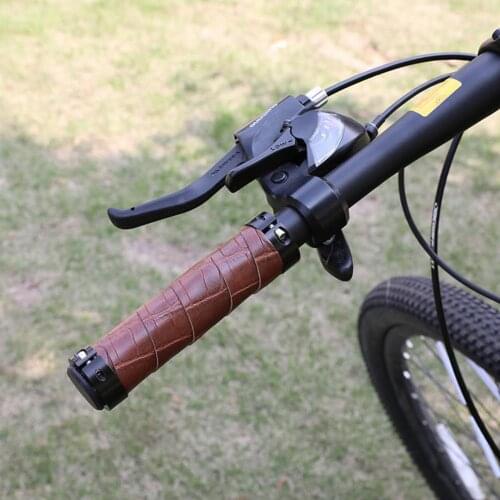 0.87in Bike Grips Leather Double Lock Handlebar Grip Non-slip Bicycle Handle Cover Bicycle Accessories