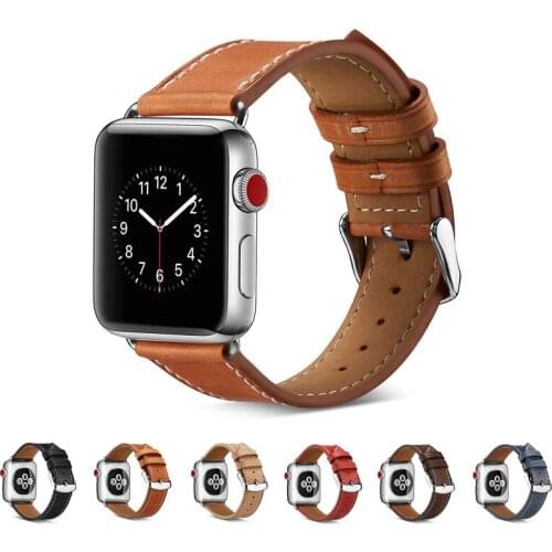 Leather Matte Strap For Apple Watch SE 6 5 4 40mm 44mm Band Buckle Bracelet For iWatch 3 2 1 38mm 42mm Men Replacement WristBand