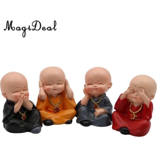 MagiDeal 4Pieces China Kung fu Monk Figurine Car Interior Ornament Feng Shui Forturn Lucky Home Decoration Creative Gift