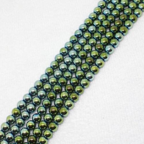 Mini. order is $7! 2-12mm Green Plating Hematite ironstone Round Spacer DIY Loose Beads 15"