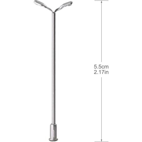 T91D 10pcs Model Railway Bright White or Warm White Two-heads TT HO Scale 1:100 Street Light Lamps 5.5cm