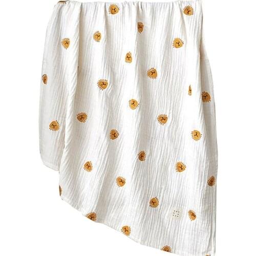 A2UB Baby Muslin Receiving Blanket 4-layers Gauze Cotton Swaddle Wrap Lion Print Sleeping Bag Infants Bath Towel Stroller Cover
