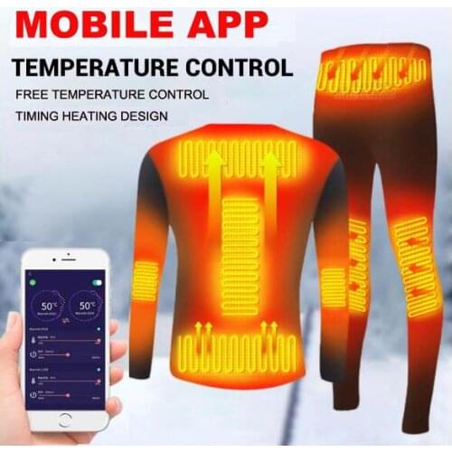 Winter Heated Underwear Suit Smart Phone APP Control Temperature USB Battery Powered Fleece Thermal Motorcycle Jacket Moto Men