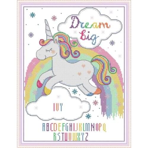 Joy Sunday Cross Stitch Set Rainbow Unicorn Canvas Printed 11CT14CT DMC Cross Stitch Pattern Needlework Kit Home Decoration Sets