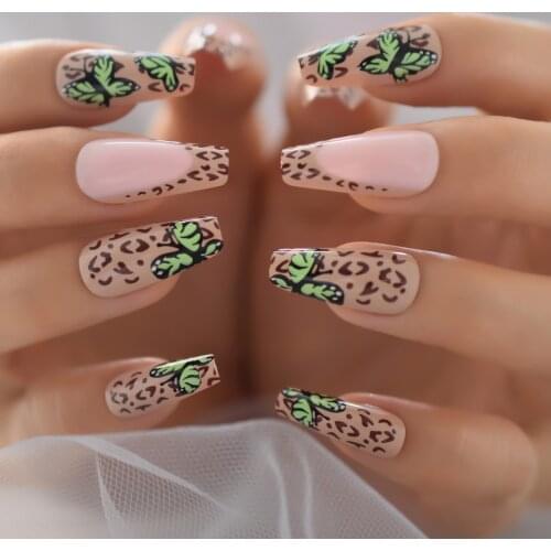 Coffin Butterfly Press On Nails With Design In Long Length Ballerina False Nails Set European and American Nail Art Tips Acrylic