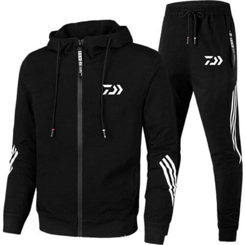 2021 New Fishing Clothes Fishing Clothes Cotton Outdoor Hiking Mens Sports Suit Striped Clothes Running Sports 2-piece Set