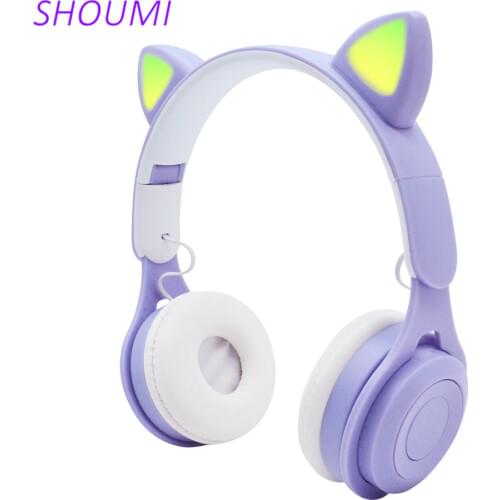 New Kids Wireless Earphone Cute Cat Ear Bluetooth Headphones Girls Earpiece Hifi Stereo Earbud With Mic Music LED Children Gifts