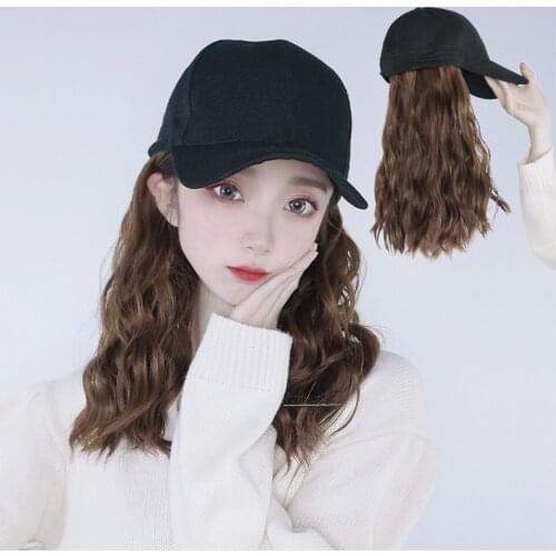 White baseball cap Hair Wig Natural Synthetic Hair Extensions wig Wave Wigs Hat Wig Black hat AOOSOO