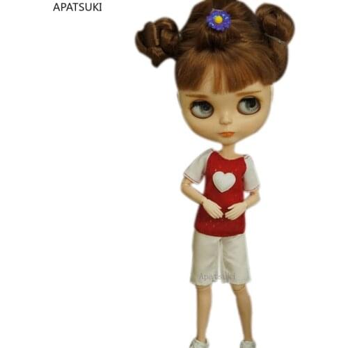 White Red Heart Love Shirt & Shorts For Blythe Doll Outfits Fashion Doll Clothes Set For Blyth 1/6 Dolls Accessories Kids Toys