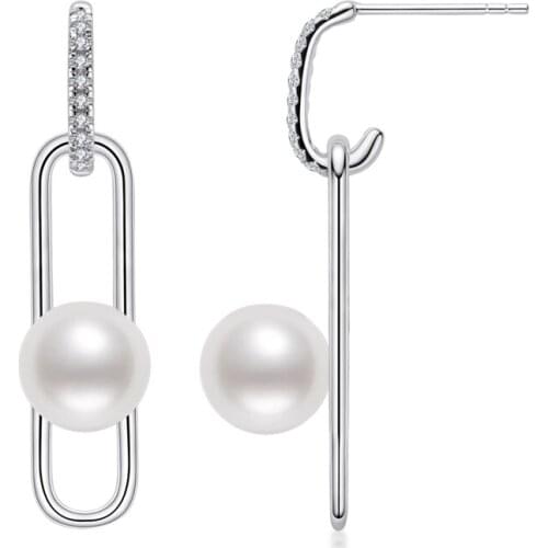 Lnngy 100% Genuine Natural Freshwater Pearl 925 Sterling Silver Stud Earrings Classic round Stud Earrings for women Jewelry Gift