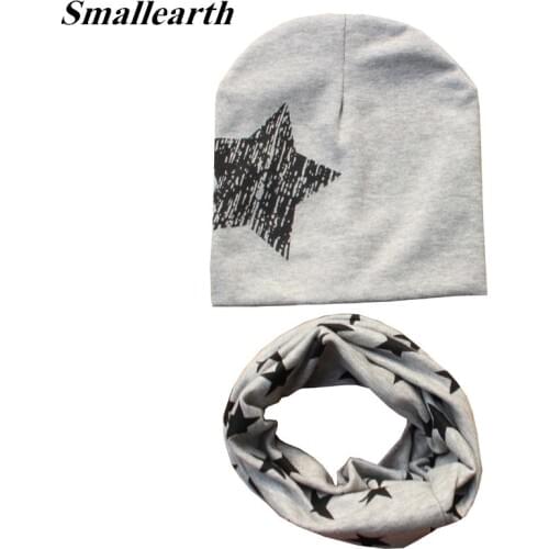 2Pcs/Set Cotton Baby Hat Scarf Spring Star Print Children Caps Scarves Boys Girls Warm Beanie Collar Set Autumn Children Hat Set