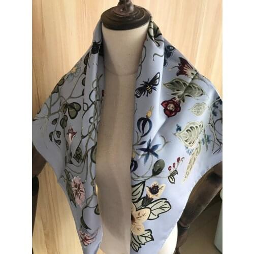 2020 new arrival spring classic flower pattern 100% pure silk scarf twill hand made roll 90*90 cm shawl wrap for women lady