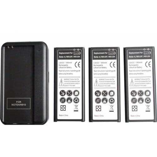 3PCS 3800mAh EB-BN910BBE Replacement Battery + Charger For Samsung Galaxy Note 4 IV SM-N910 N910F N910 N910H N910S
