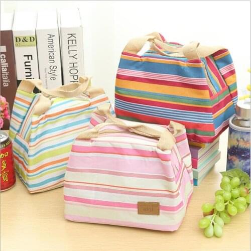 2015 Brand New Stripe Thicken Fabric Pouch Portable Bento Waterproof Insulation Package Thick Ice Picnic Bag 5 Color