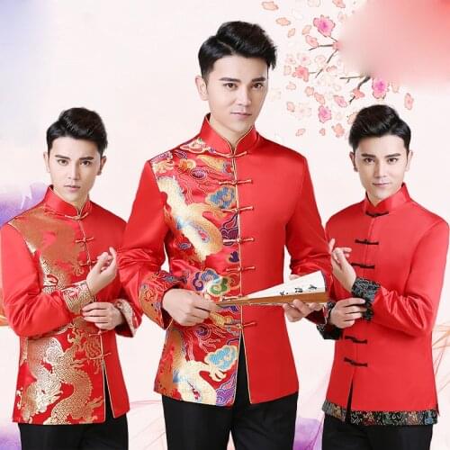 Traditional Men 's Chinese dress Groom dress Men cheongsam Tang jacket Tang Suit Vintage Clothing jacket For overseas Chinese
