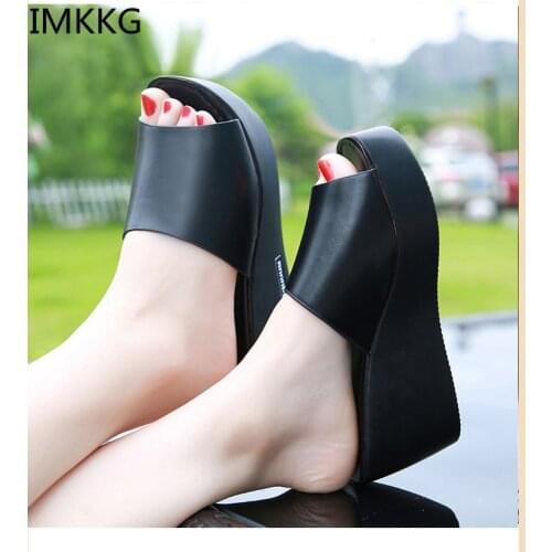 Women Sandals 2018 Summer pu Leather Shoes Woman Wedges Fashion Platform Slides Ladies Peep Toe M160