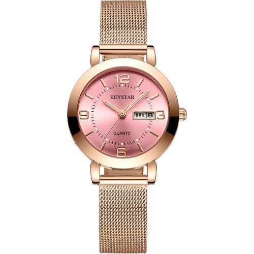 Womens watch hot style Korean version of simple waterproof luminous dual calendar non-mechanical Ladies wristwatch