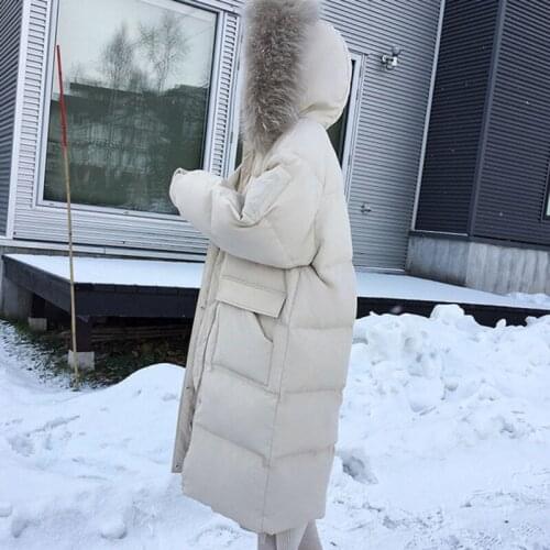 2020 Womens Long Coats Winter Hooded Fur Collar Down Padded Jackets Warm Parkas Snow Outwear Korean Style Loose Ropa Para Mujer
