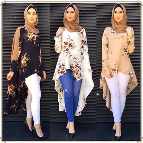 Woman Tuxedo Style Irregular Muslim Abaya Dress Muslimah Islamic Blouse Floral Soft Thin Coat Tops Arab Fashion Clothing