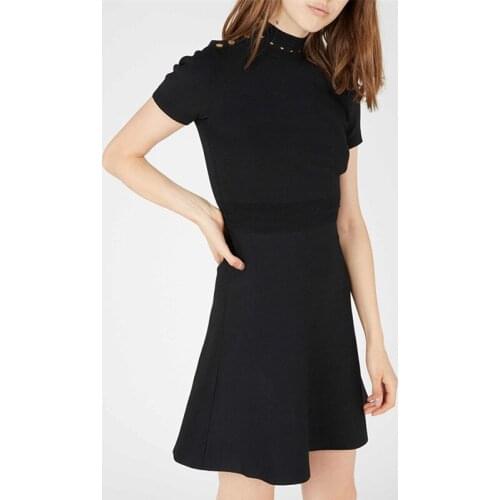 Patads French autumn and winter Hepburn style button slim knit small black dress ro00517