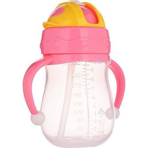 280ml Baby Kids Cute Milk Bottle Children Learn Feeding Drinking Water Straw Handle Bottle School Drinking Bottle