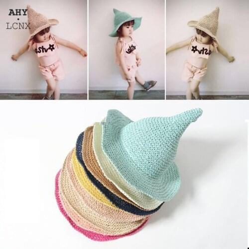 Child Kids Straw Hat Cosplay Party Witch Wizard Hats Carnival Halloween Braided Rope Baby Boy Cap Carnival Bonnets For Girls