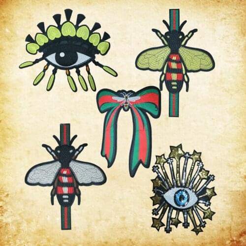 Faishon Sequin embroidery patch eyes bee tears T-shirt Iron stripe Decal clothing letter sticker clothing Badge