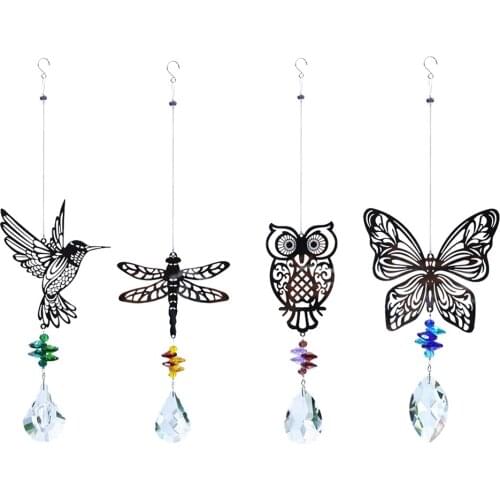 Crystal Prisms Glass Chandelier Solar Hummingbird Owl Wind Chimes Rainbow Chaser Window Garden Hanging catcher Curtain Pendan