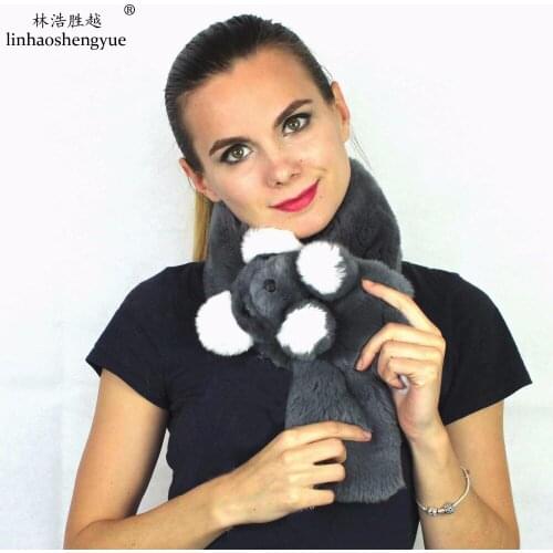 Linhaoshengyue 2017 NEW Fashion Cute Little Bear Rabbit Fur Scarf Real Rex Rabbit Fur Fashion Warm New Listing