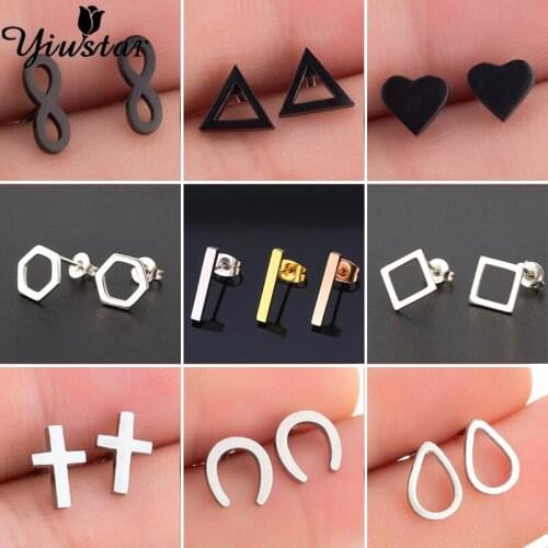 Yiustar Flash Tiny Geometric Stud Earrings Stainless Steel Piercing Earrings Minimalist Sign Jewelry Wholesale for Women Gift
