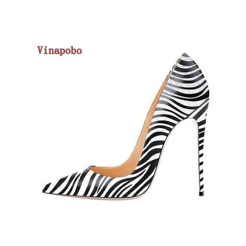 Vinapobo Leopard Striped Print Women Pumps High Heels Pointed Toe Stiletto Heels Shoes Women Zebra Print Ladies Wedding Shoes