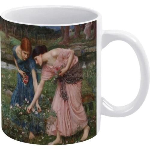 Vintage John William Waterhouse-Gather Ye Rosebuds 1909 Fine Art White Mug 11oz Ceramic Tea Cup Coffee Mug Friends Birthday Gift