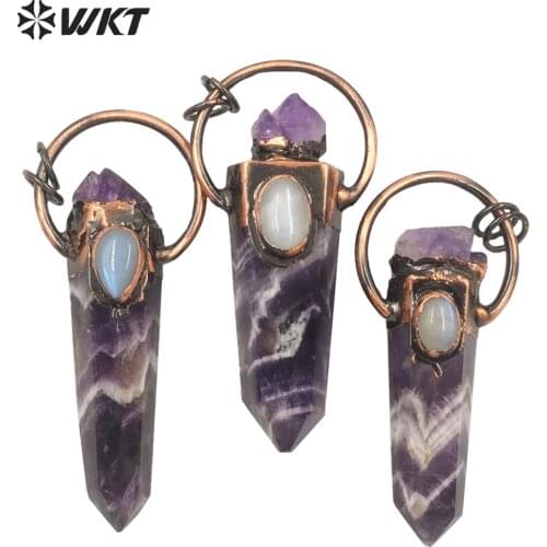 WT-P1623 Bohemian Vintage Purple Lace Purple Stone Pendant Amazing Gorgeous Women Antique Copper Plated Amethysts Point Pendant