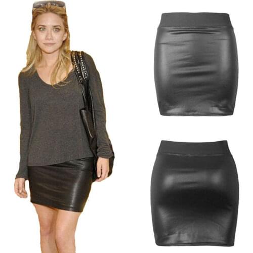 Women Sexy Black PU Leather Pencil Bodycon Skirt High Waist Causal Pencil Mini Skirt Hot Selling